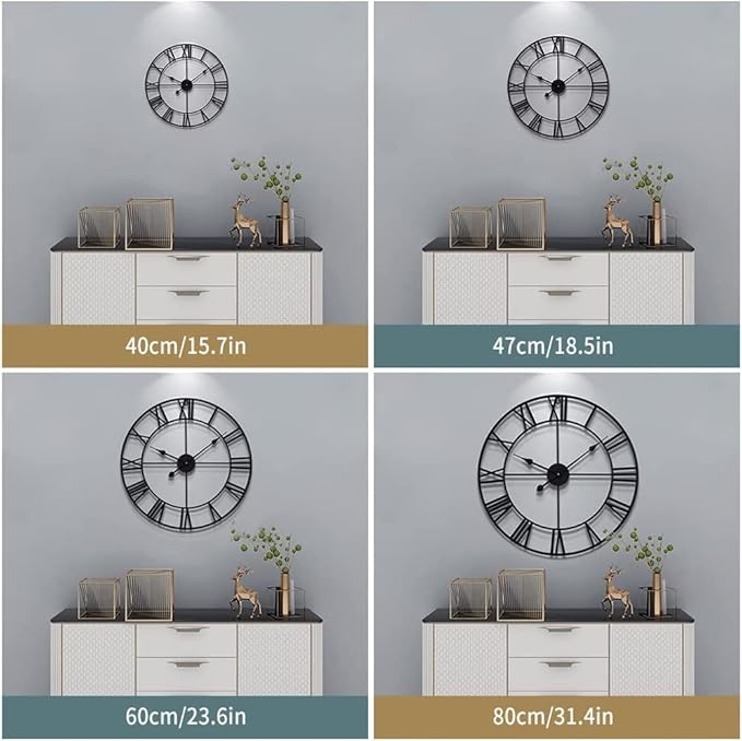 LEIKE 32" Large Modern Wall Clocks,Vintage,Round,Nearly Silent,Little Ticking,Battery Operated,Silver Metal Roman Numerals Clock for Living Room/Bedroom/Kitchen Wall Decor
