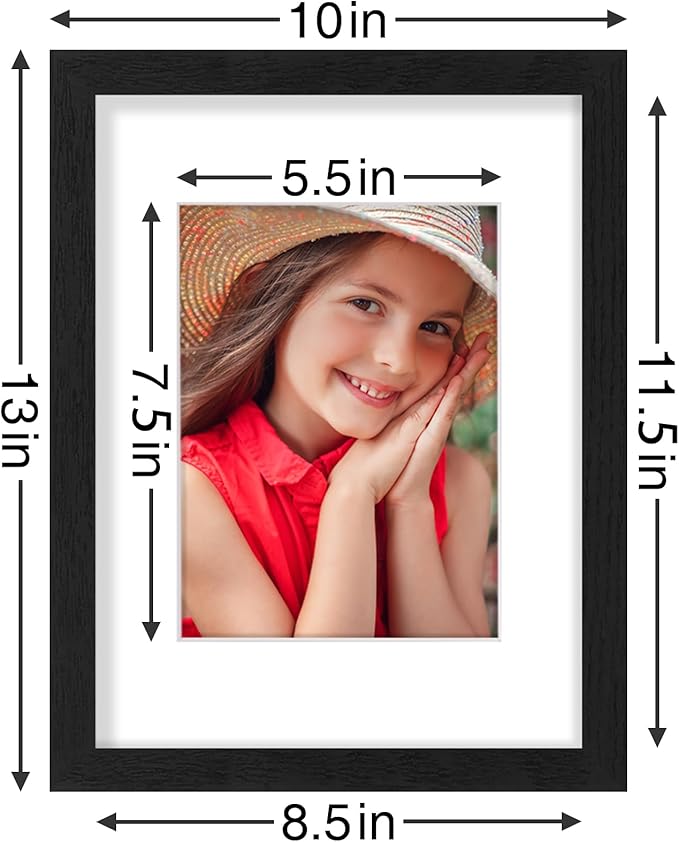 Vittanly 9x12 Picture Frames Set of 9, Shatter Resistant Plexiglass, Display 6x8 Pictures with Mat or 9x12 without Mat, Photo Frames for Wall or Tabletop, Engineered Wood, Black