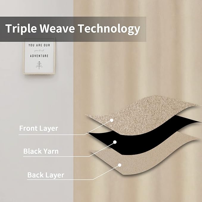 Easy-Going Blackout Curtains for Bedroom, Solid Thermal Insulated Grommet and Noise Reduction Window Drapes, Room Darkening Curtains for Living Room, 2 Panels (42x45 in, Beige)