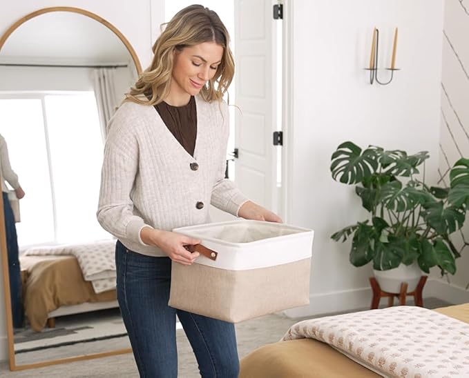 OrganiHaus Large Fabric Storage Baskets for Shelves 3 Pack | 15x11in Closet Storage Bins for Shelves | Clothes Storage Bins for Organizing | Linen Closet Organizers | Fabric Basket, Gray/Black