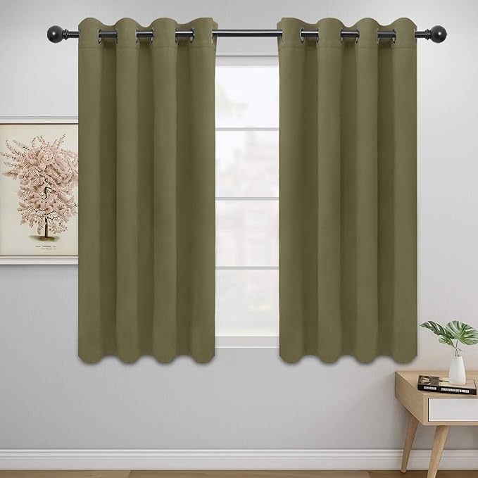 Easy-Going Blackout Curtains for Bedroom, Solid Thermal Insulated Grommet and Noise Reduction Window Drapes, Room Darkening Curtains for Living Room, 2 Panels (52x46 in,Khaki)