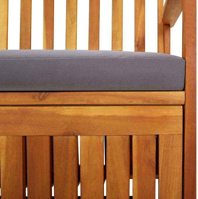 vidaXL Acacia Wood Outdoor Storage Bench Deck Box with Cushion - Solid Wood Patio Furniture, Brown/Dark Gray, 66.9"x24.8"x33.1"