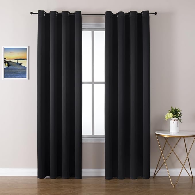 ChrisDowa Blackout Curtains 108 Inches Long 2 Panels Set for Living Room, Grommet Thermal Insulated Room Darkening Curtains for Bedroom (Black, 52 x 108 Inch)