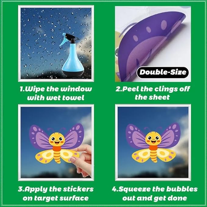 Hello Spring Summer Window Cling Sticker Flowers, and Butterfly Window Stickers, Spring and Summer Decor, Home, Shop, and Party Window Glass Display Stickers (Blue)