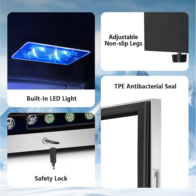 Tylza 130 Can Beverage Refrigerator Cooler, 3.22 Cu.Ft Beverage Cooler with Low-E Glass Door, Safety Lock, Beverage Fridge for Soda, Beer, Wine, Mini Fridge for Home, Office, Bar, Bedroom, Silver