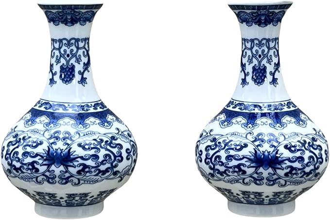 Set of Two Blue and White Porcelain Wall Vases for Flowers – Handmade Chinoiserie Ceramic Wall Mounted Flower Vase, Decorative Hanging Vases for Living Room, Bookshelf & Indoor Décor