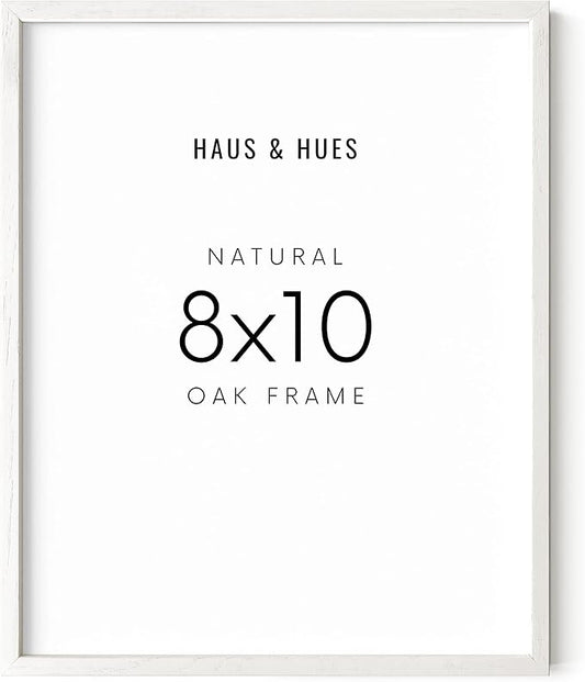 HAUS AND HUES 8x10 Inch White Picture Frame Set of 1 - Wood Picture Frame White Art Frame, White Wooden Picture Frame White Wood, 8x10 Picture Frame Wood, White Frame 8x10 (White Oak Frame)