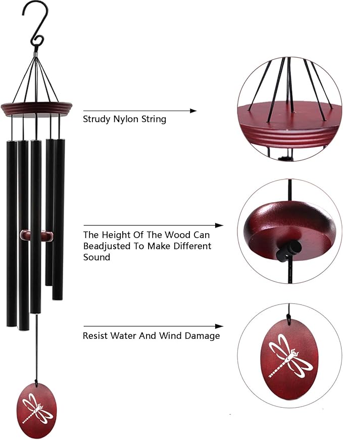 Wind Chimes for Outside, 33 Inch Wind Chimes Outdoor Tuned Soothing Melody, Memorial Wind Chime Sympathy Gifts for Loss of Loved One Prime. Garden Wind Chime. Dragonfly