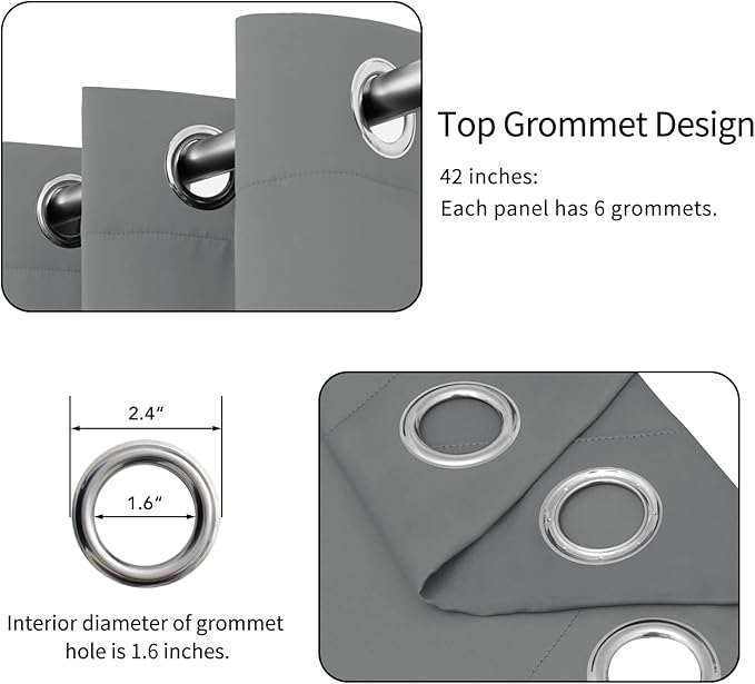 Easy-Going Blackout Curtains for Bedroom, Solid Thermal Insulated Grommet and Noise Reduction Window Drapes, Room Darkening Curtains for Living Room, 2 Panels (42x45 in, Light Gray)