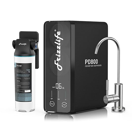 Frizzlife 800GPD Reverse Osmosis Water Filter, Alkaline Mineral pH+ Reverse Osmosis System, 9-Stage Filtration Tankless RO Water Filter System, 2:1 Pure to Drain, Under Sink, Reduce TDS, PD800-TAM4