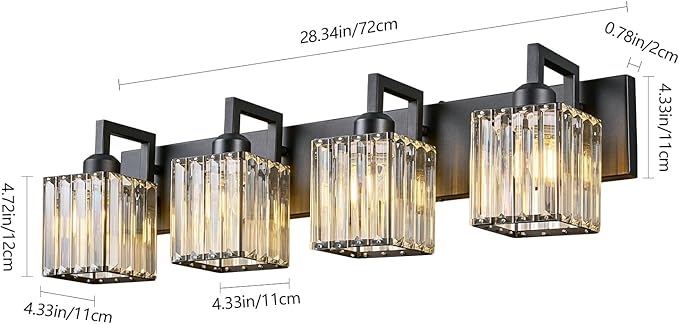 Modern Crystal Bathroom Vanity Light 4-Lights Black Modern Crystal Wall Lamp Bathroom Modern Crystal Vanity Lighting