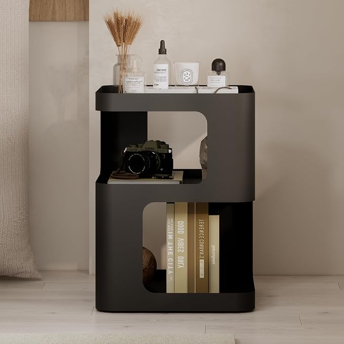 Modern Side Table, Metal Bedside Table Living Room, 3 Tier end Tables with Storage,Nightstand for Small Spaces, Living Room, Bedroom, Sturdy, No Assembly Required