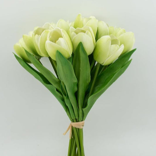 Buart Artificial Tulip in Bulk for Home Kitchen Wedding Bridal Bouquet,Fake Flowers for Valentine's Day Mother's Day Easter Table Centerpieces Decorations(Green,Real-Touch,12pcs)
