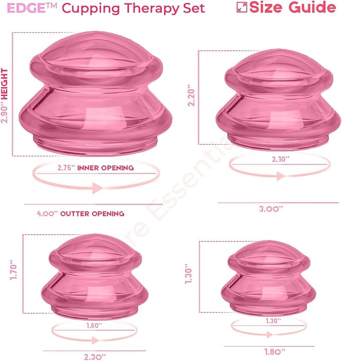 Silicone Cupping Therapy Set Professional Massage Cupping Cups for Cupping Therapy 4 Cup Kit for Massage, Myofascial Release, Cellulite Reduction (Lure Pink)