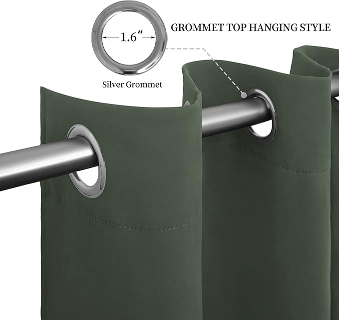 Easy-Going Blackout Curtains for Bedroom, Solid Thermal Insulated Grommet and Noise Reduction Window Drapes, Room Darkening Curtains for Living Room, 2 Panels (52x46 in,Greyish Green)