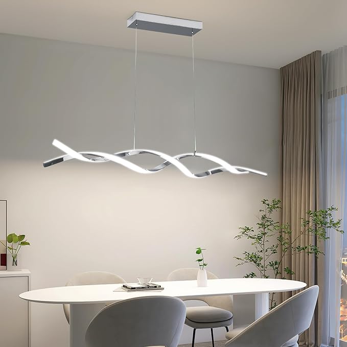 Modern Ceiling Chandelier Light, Acrylic Anti Flicker Pendant Lamp with Remote Control Dimmable 3 Color Mode & Brightness (Warm Cool Neutral Light) for Kitchen Bar