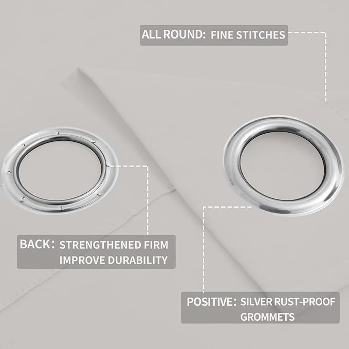 Easy-Going Blackout Curtains for Bedroom, Solid Thermal Insulated Grommet and Noise Reduction Window Drapes, Room Darkening Curtains for Living Room, 2 Panels (52x46 in, Light Linen)