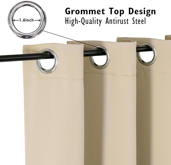 ChrisDowa Small Window Curtains 36 inches Long for Bedroom - Grommet Short Thermal Insulated Room Darkening Curtains for Kitchen (2 Panels, Biscotti Beige, 42 x 36 Inch)