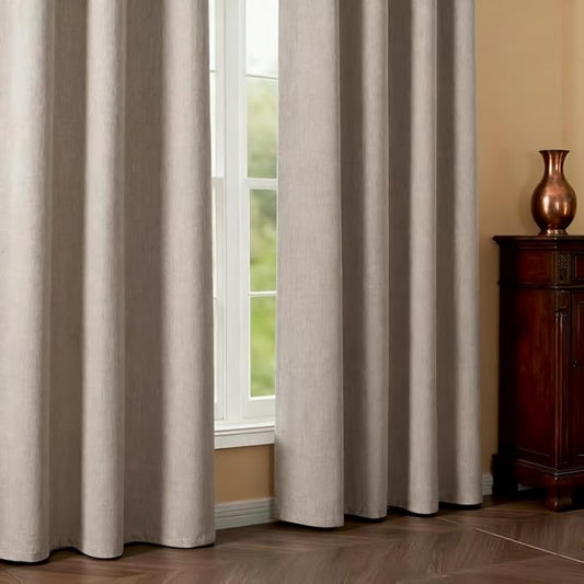 Linen Curtains 108 Inches Long 2 Panels Set, 100% Blackout Curtains Textured Thermal Insulated, Grommet Light Blocking Drapes for Living Room Bedroom Luxury Decor(52W × 108L inch, Linen)