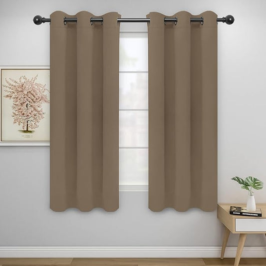 Easy-Going Blackout Curtains for Bedroom, Solid Thermal Insulated Grommet and Noise Reduction Window Drapes, Room Darkening Curtains for Living Room, 2 Panels(42x63 in, Camel)