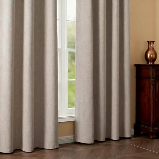 Linen Curtains 84 Inch Length 2 Panels Set, 100% Blackout Curtains Textured Thermal Insulated, Grommet Light Blocking Drapes for Living Room Bedroom Luxury Decor(52W × 84L inch, Linen)