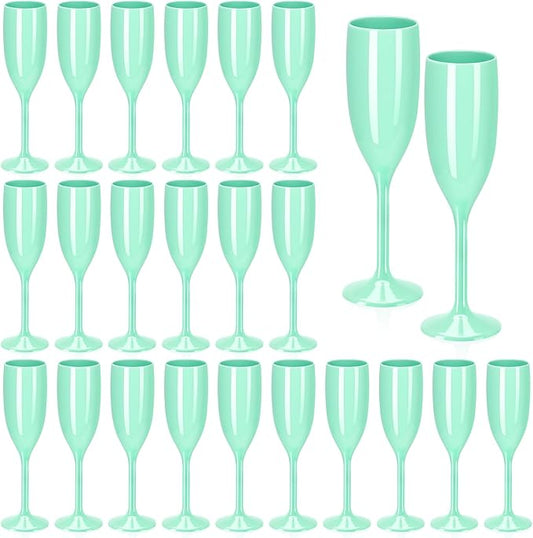 XUWAIDSGN Acrylic Champagne Flutes Toasting Glasses Unbreakable Mimosa Bar Reusable Wine Glasses Vintage Champagne Flutes Stemmed Drinking Cups 5.4 OZ for Christmas Birthday (24, Mint Green)