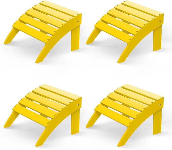 GREENVINES Adirondack-Ottoman | Set of 4 | HDPE Plastic | Outdoor Footrest | All Weather | Foot Rest | Foot Stool | Yellow | for Adirondack Chair | for Patio Backyard Pool