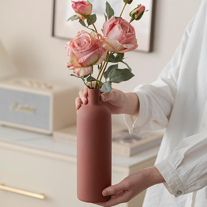 Modern Ceramic Vase Set, Neutral Colors, Decorative Vases for Home Decor, 4 Piece Collection (Green Mix Set 4)