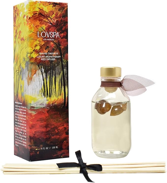 LOVSPA Reed Diffuser Set, Roasted Chestnuts Scented Oil Diffuser with Sticks, Home Fragrance Accessories for Bathroom Shelf Decor, Aroma Diffusers for Home or Office Fall Decor, USA Made