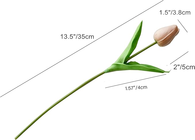 Mandy's Artificial Tulips 20 Stems Light Brown PU Faux Flowers for Wedding Home Decor 13.5 Inch