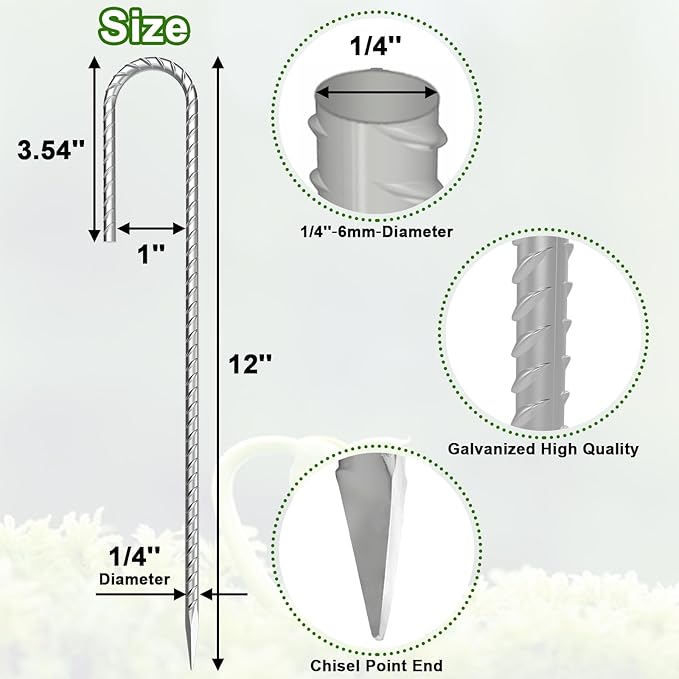 VVOKGO Rebar-Stakes-12-Inch J Hook Galvanized Tent Stakes Heavy Duty, 95-Pack Ground Chain Link Fence Anchors with Chisel Point End for Gazebo, Camping Tents, Outdoor Inflatables Decorations