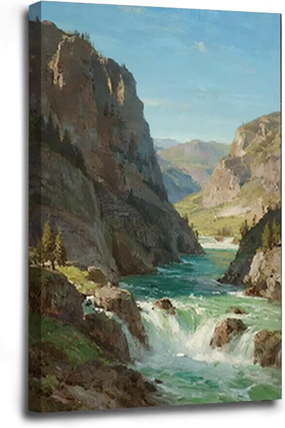 Natural mountain stream scenery poster suitable for bedroom beautiful blue sky flowing river scenery suitable for living room dormitory office