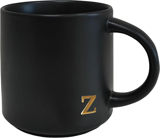 COLLECTIVE HOME - Black Monogram Ceramic Mugs, 15 oz Golden Initial Coffee Cups, Elegant Alphabet Tea Mugs, Personalized Halloween Mug with Gift Box, Perfect for Office and Home Décor (z)