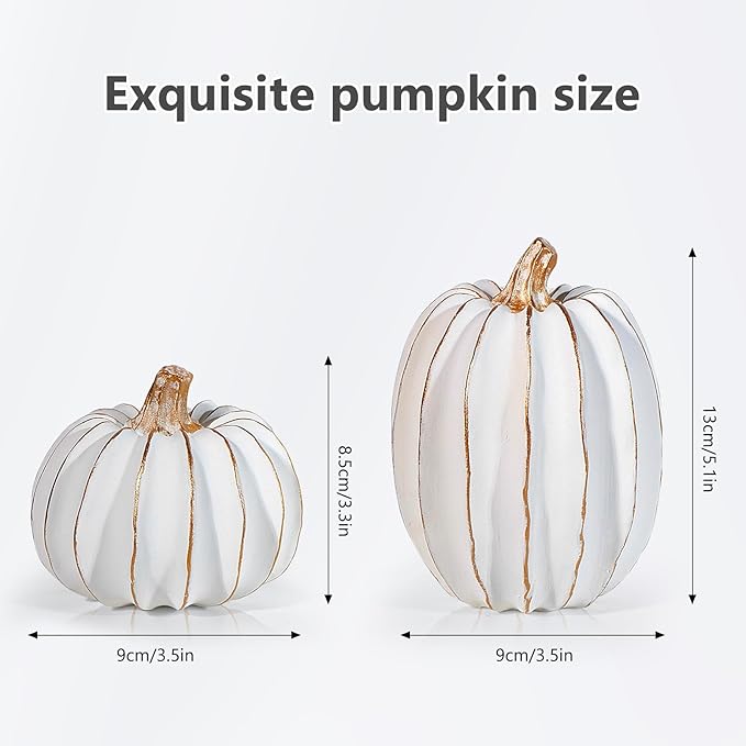 2Pcs Halloween Pumpkin Artificial Resin Pumpkins Decor for Mantel Harvest Autumn Tabletop Decoration Gold Fall Pumpkin Decorations Thanksgiving Table Centerpieces (Set C, ONE Size)
