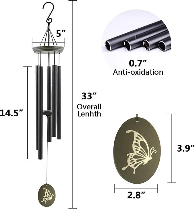 Wind Chimes for Outside, WindChimes Outdoor Tuned Soothing Melody, Wind Chimes Gifts for Mom, Wind Chime Outdoor Decoration, Patio, Garden, Yard. Butterfly Wind-Chime