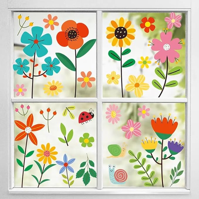 Set of 93 PCS Hello Spring Summer Window Cling Sticker Daisy, Sunflower, Birds, and Butterfly Window Stickers, Spring and Summer Decor, Home, Shop, Party Window Glass Display Stickers