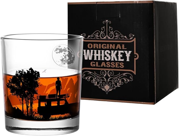 Old Fashioned Whiskey Glasses, Stemless Wine Glasses with Gift Box, 10Oz Rocks Glass for Scotch Cocktail Bourbon Vodka Liquor, Unique Gifts for Dad, Husband, Father's Day, Anniversary
