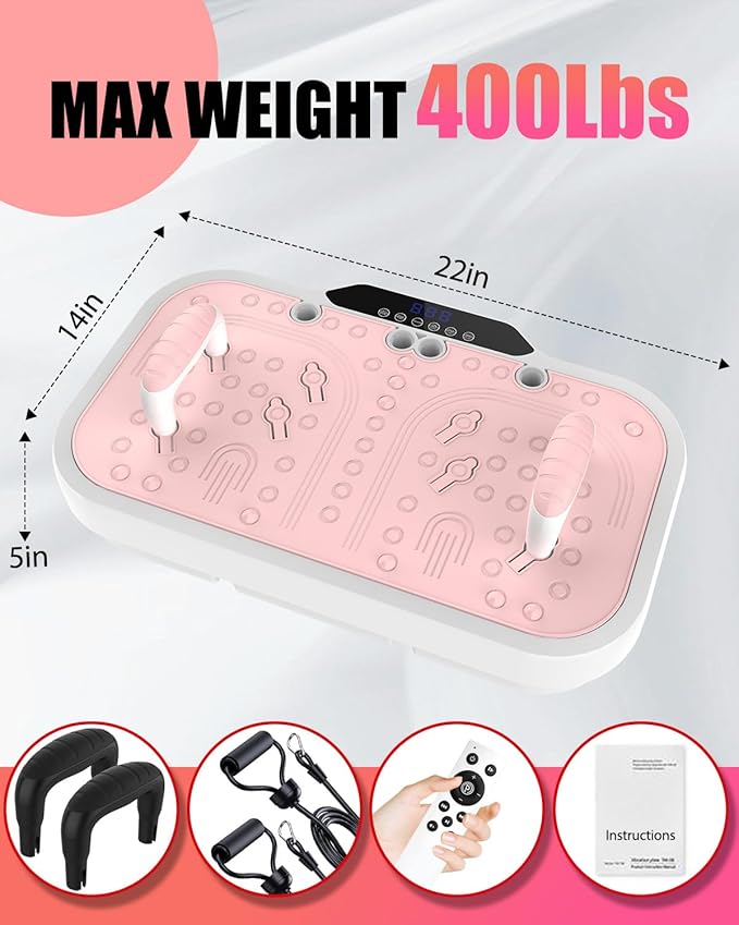 Vibration Plate Exercise Machine, 8000 Vibrations/min Adjustable Fitness Platform, 400 Lbs Capacity Whole Body Workout Extra Large Size Platform with Bluetooth for Weight Loss, Women & Men