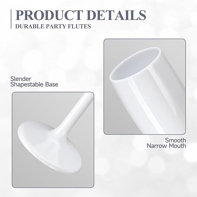 XUWAIDSGN Acrylic Champagne Flutes Toasting Glasses Unbreakable Mimosa Bar Reusable Wine Glasses Vintage Champagne Flutes Stemmed Drinking Cups 5.4 OZ for Christmas Birthday (100, white)