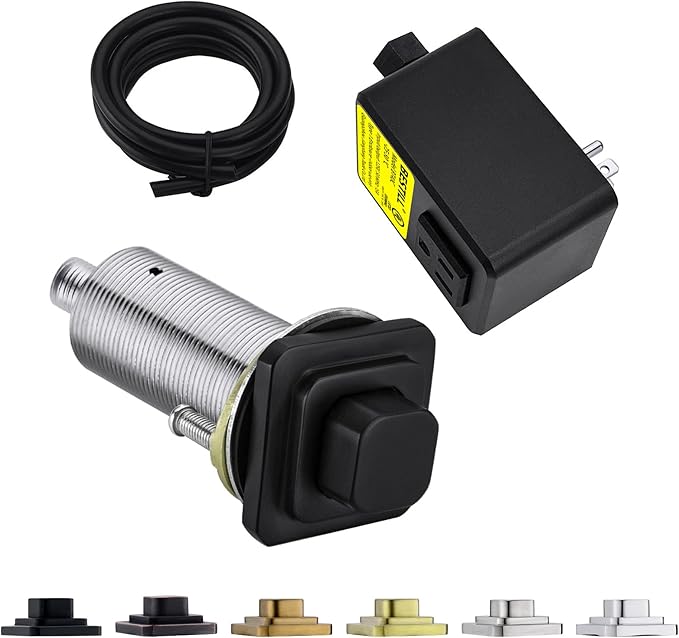 BESTILL Garbage Disposal Air Switch Kit, Square Raised Push Button Ideal for Long Nails, Cordless Sink Top Brass Switch for Food Waste Disposer, Matte Black, Compatible with all Garbage Disposals