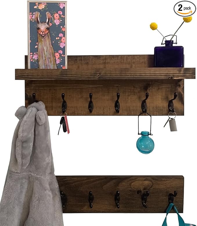 Coat Rack with Shelf Wall Mounted with Storage (Choose Your Length) Towel Rack Entryway Organizer Key Hooks (60" L (10 Hooks) Set of 2)