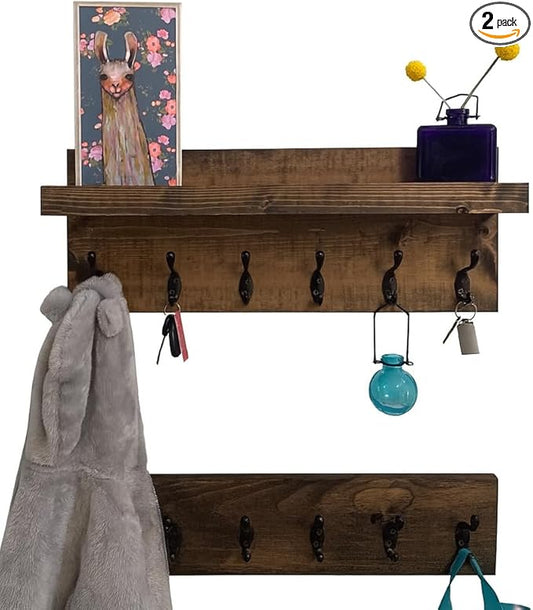 Coat Rack with Shelf Wall Mounted with Storage (Choose Your Length) Towel Rack Entryway Organizer Key Hooks (60" L (10 Hooks) Set of 2)