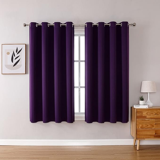 ChrisDowa Grommet Blackout Curtains for Bedroom and Living Room - 2 Panels Set Thermal Insulated Room Darkening Curtains (Royal Purple, 52W x 63L)