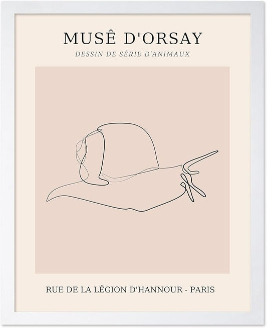 Poster Master Vintage Poster - Retro One Line Snail Drawing Print - Snail Line Art - Minimal Gift for Men, Women, Animal Lover - Abstract Wall Decor for Home, Office, 11x14 White Framed
