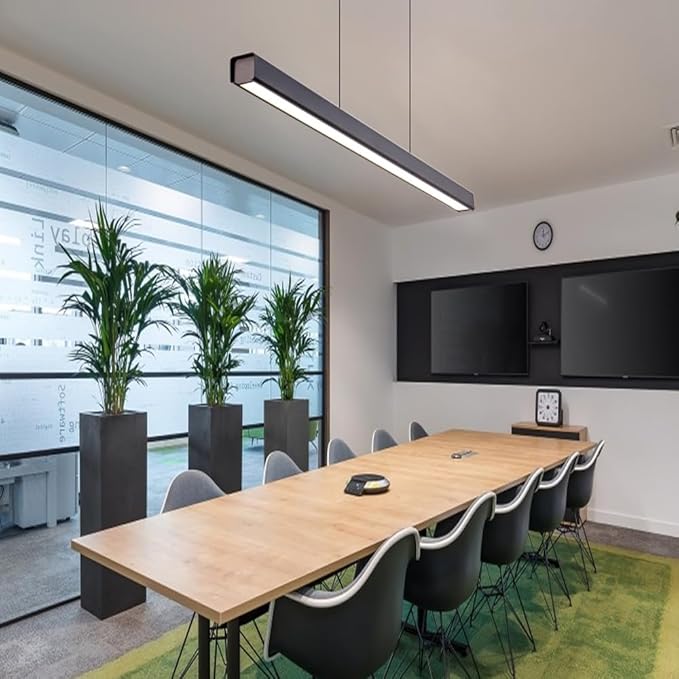 JAYMP Minimalist Linear Pendant Light Dimmable LED Modern Chandelier Dining Room Island Light Restaurant Cafe Bar Office Hanging Lamp Black 57"