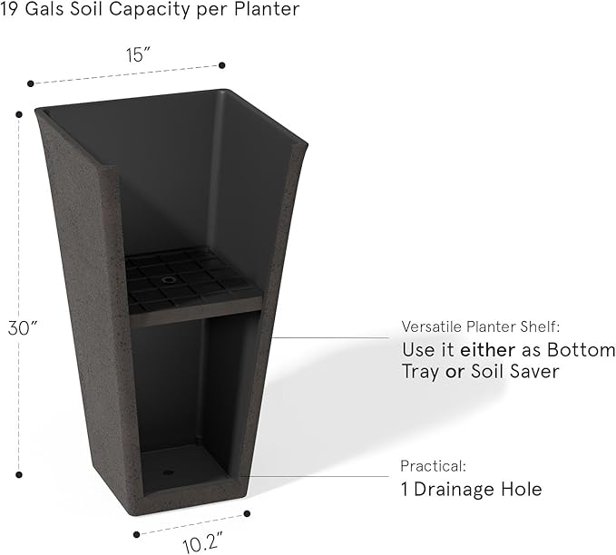 LA JOLIE MUSE 30 inch Tall Planters Set of 2, Indoor/Outdoor Rectangular Large V Shaped Taper Planters for Front Door