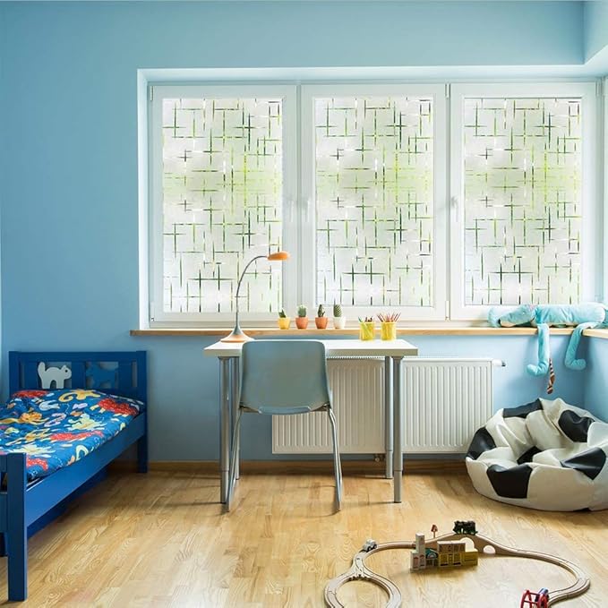 Finnez Frosted Window Film Non-Adhesive, Frosting Privacy Film for Glass Windows, Self Static-Cling Decorative Window Cling for Home Office UV Protection Cross Pattern 17.5 x 78.7 inches