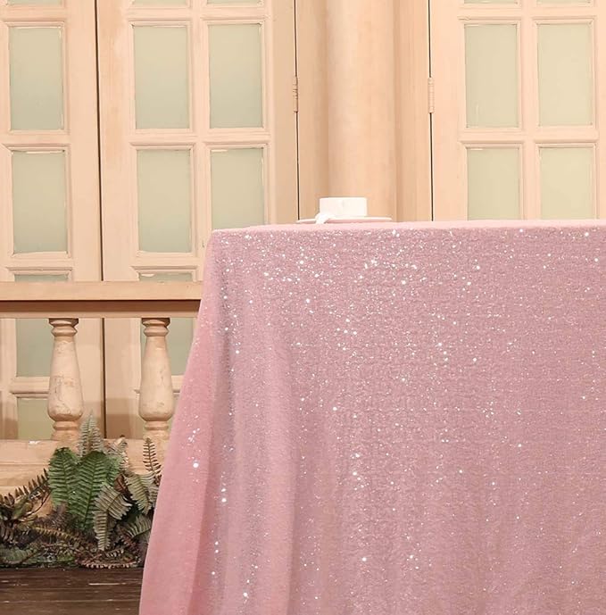 SquarePie Sequin Tablecloth 60 x 120 Inch Pink Sparkly Table Linen for Wedding Party