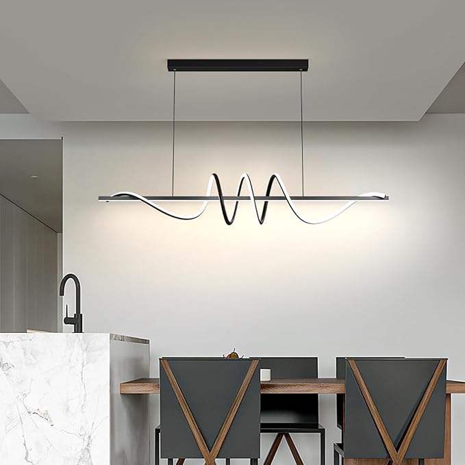 JAYMP Dining Room LED Chandelier 56W Dimmable Kitchen Island Light Modern Pendant Light Geometric Design Hanging Light Fixture Black 39 Inches