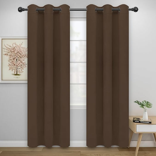Easy-Going Blackout Curtains for Bedroom, Solid Thermal Insulated Grommet and Noise Reduction Window Drapes, Room Darkening Curtains for Living Room, 2 Panels (42x84 in, Brown)